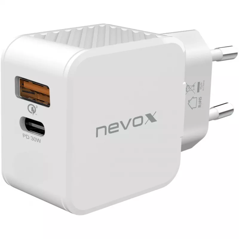 nevox USB PD Type C + USB QC 3.0 Ladegerät 30 Watt Weiß (2009)