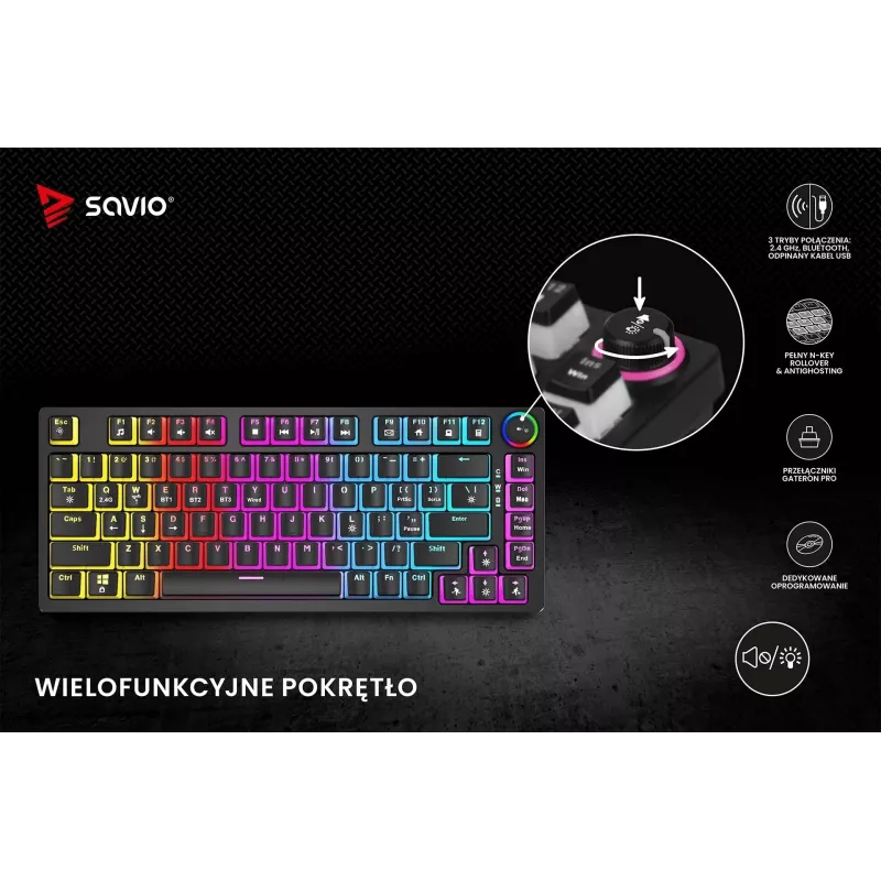 Gaming-Tastatur Savio SAVGK-PHENIX RED PUDDING mechanisch RGB Wireless
