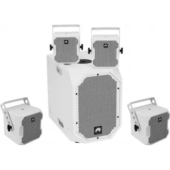 Aktivlautsprecher-Set Omnitronic BOB-10A ws mit 4x BOB-4 ws — aktiver Hauptlautsprecher mit vier Satellitenlautsprechern