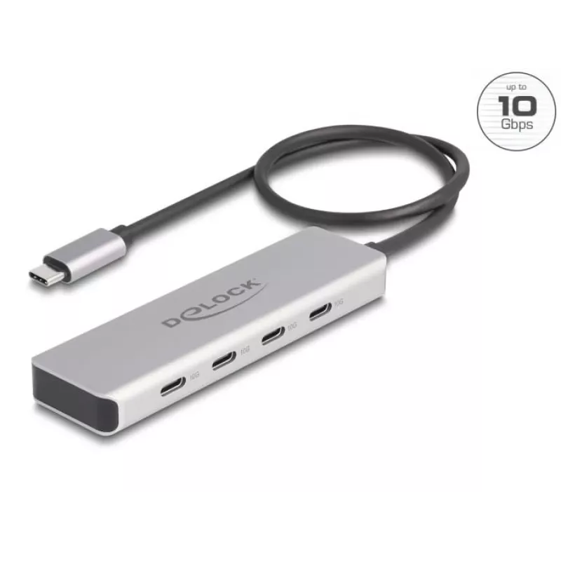 DeLOCK USB Type-C Hub 10 Gbps 4 Ports Aluminium Grau