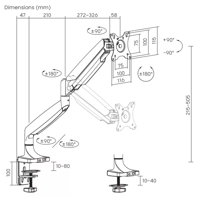 Monitorhalterung MACLEAN MC-969 Doppelarm-Gasfeder für 17–45 Zoll Bildschirme, max. Belastung 16 kg