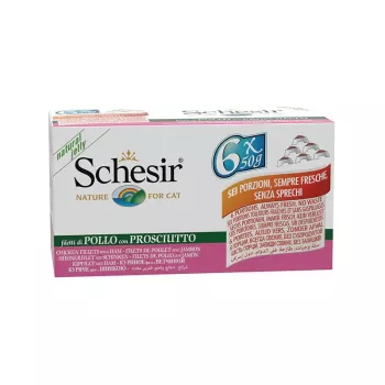 SCHESIR Hühnerfilets mit Schinken in Gelee - Nassfutter für Katzen - 6x50g