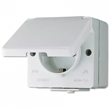 Steckdose Typ F Jung 620 W — 16 A, 250 V, Duroplast-Gehäuse, Weiß, Höhe 47 mm