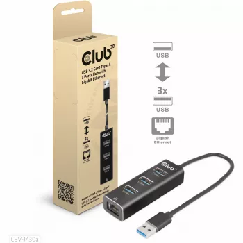 USB-Hub CLUB3D USB 3.2 Gen1 Type-A mit 3 Anschlüssen und Gigabit-Ethernet