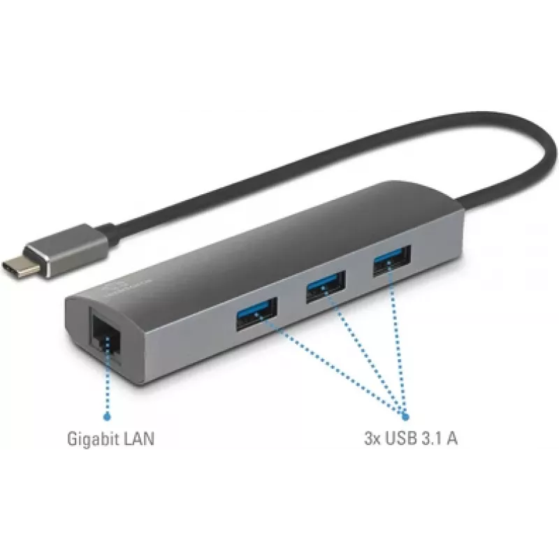 Renkforce RF-3374952 Schnittstellen-Hub USB 2.0 Type-C 1000 Mbit/s Schwarz - Grau (RF-3374952)