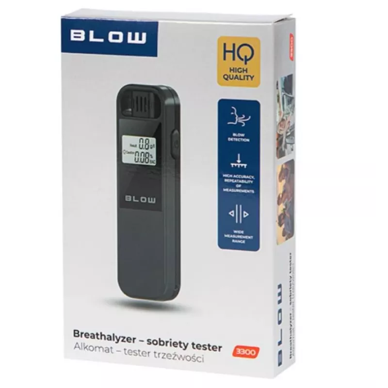 Tragbarer Alkoholtester BLOW 3300 — kontaktloser Atemalkoholtest, BAK 0,00–0,19%, 1% Genauigkeit, LCD, AAA-Batterien