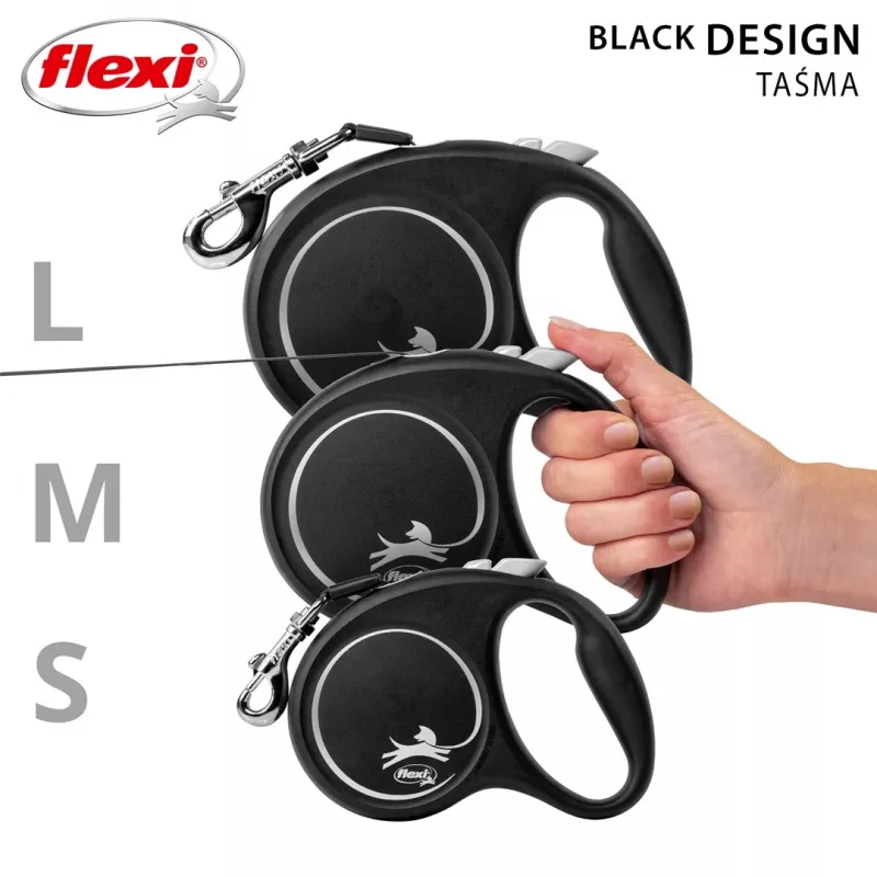 Flexi Schwarz Design L 5 m Hundeleine mit Rollmechanismus