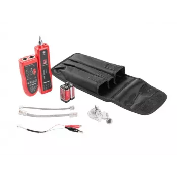 LANBERG Netzwerkkabeltester NT-0501 — RJ-11/RJ-12/RJ-45-Unterstützung, max. Länge 250 m, integrierte Batterie, LED-Anzeigen, schwarz