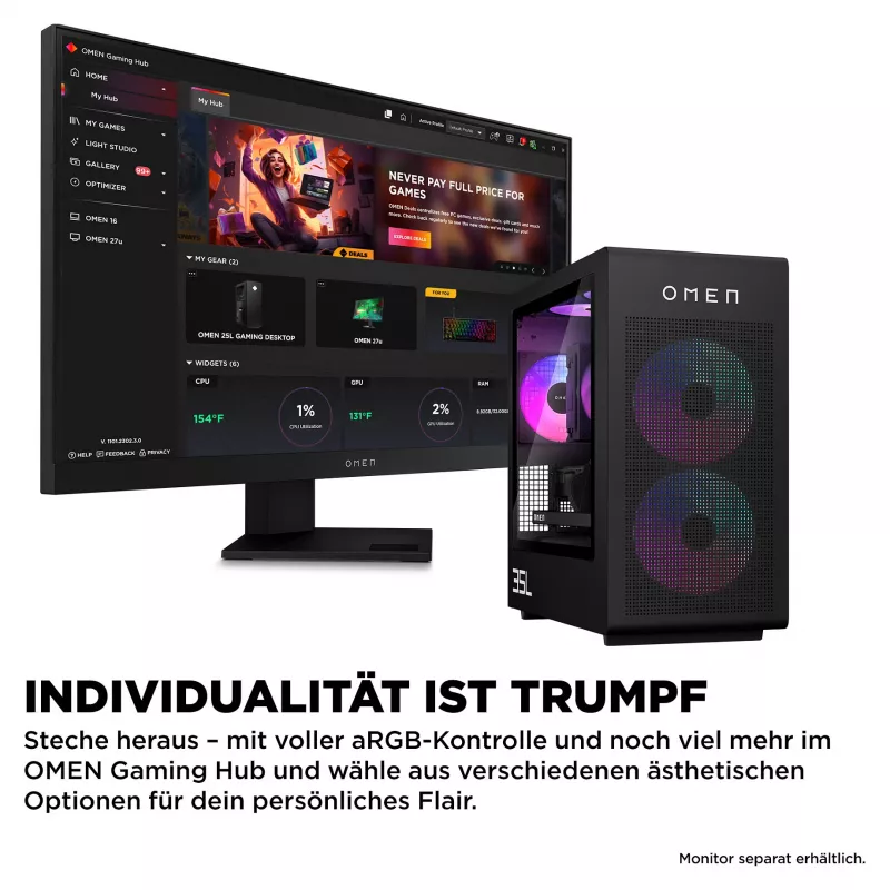 HP OMEN 35L GT16-1072ng AMD Ryzen™ 7 9800X3D Gaming-PC