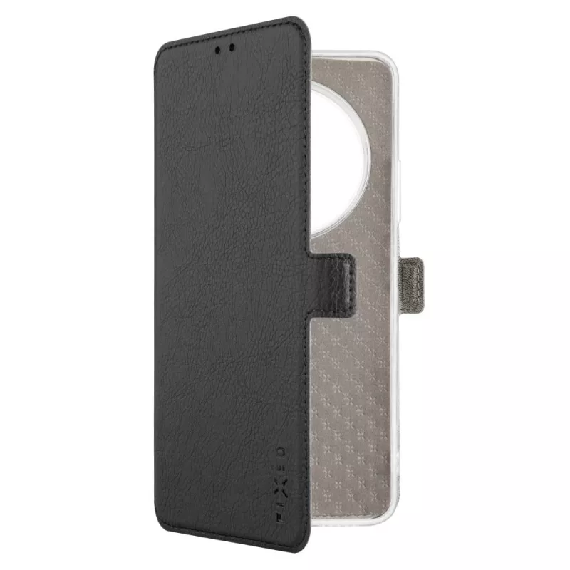 Leder-Buchhülle FIXED für Xiaomi Redmi 14C, schwarz — Vorder- und Rückseitenschutz