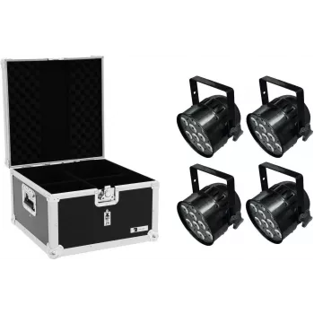 LED-PAR-Scheinwerfer EUROLITE PAR-56 QCL Short 4x mit EPS-Case — 4-in-1-QCL-LEDs, PAR-56-Formfaktor, kompakter kurzer Korpus