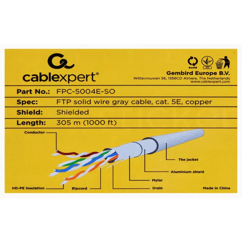 Gembird 305m Cat5e FTP Netzwerkkabel Grau F/UTP (FTP)