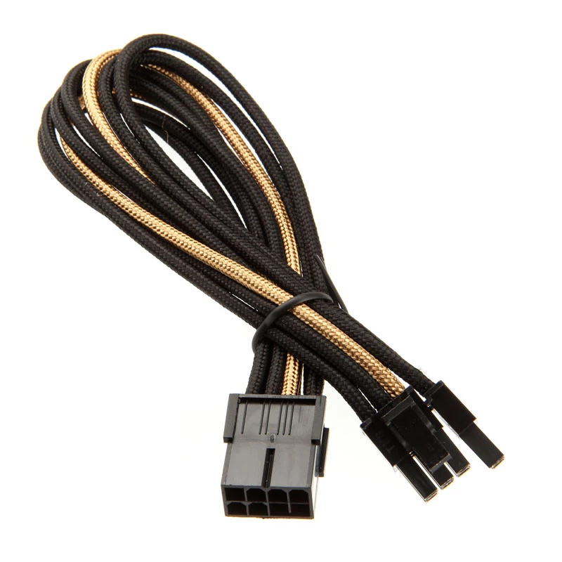 SilverStone PCI-8-Pin-auf-PCIe-6+2-Pin-Kabel, 250 mm – schwarz/gold