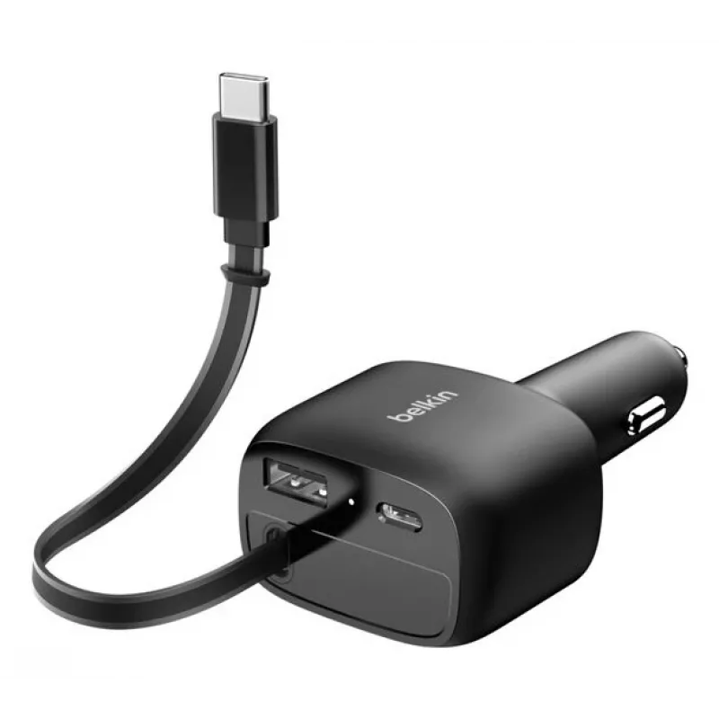 Belkin 75W 2-Port w Retractable USB-C Cbl Car - Kabel (CCC001HQBK)