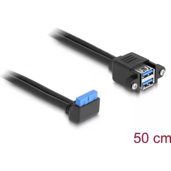 DeLOCK Kabel USB 5 Gbps Stiftleiste Buchse 90° gewinkelt auf 2 x USB Typ-A Buchse 50 cm