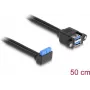DeLOCK Kabel USB 5 Gbps Stiftleiste Buchse 90° gewinkelt auf 2 x USB Typ-A Buchse 50 cm