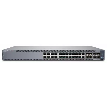 Juniper EX4100 24-Port 10/100/1000BaseT PoE+, 4x 10G SFP+ Uplink-Ports, 4x 25G SFP28 Stacking-/Uplink-Ports, redundante Lüfter, 1 AC-Netzteil JPSU-920-AC-AFO enthalten (Optiken separat erhältlich) mit Standard-SW. TAA-konform. (EX4100-24P)