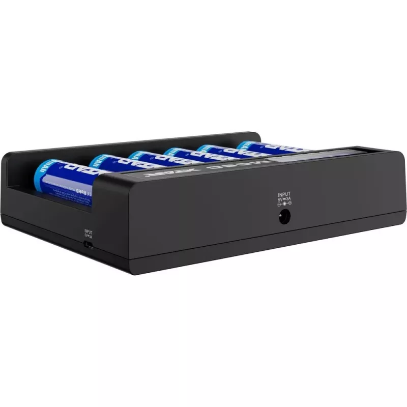 XTAR MC6C Ladegerät Multi-Slot intelligentes Ladegerät für zylindrische Li-Ion-Zellen, 6 Schächte, unterstützt 18650/21700/AA, 5V Eingang, schwarz