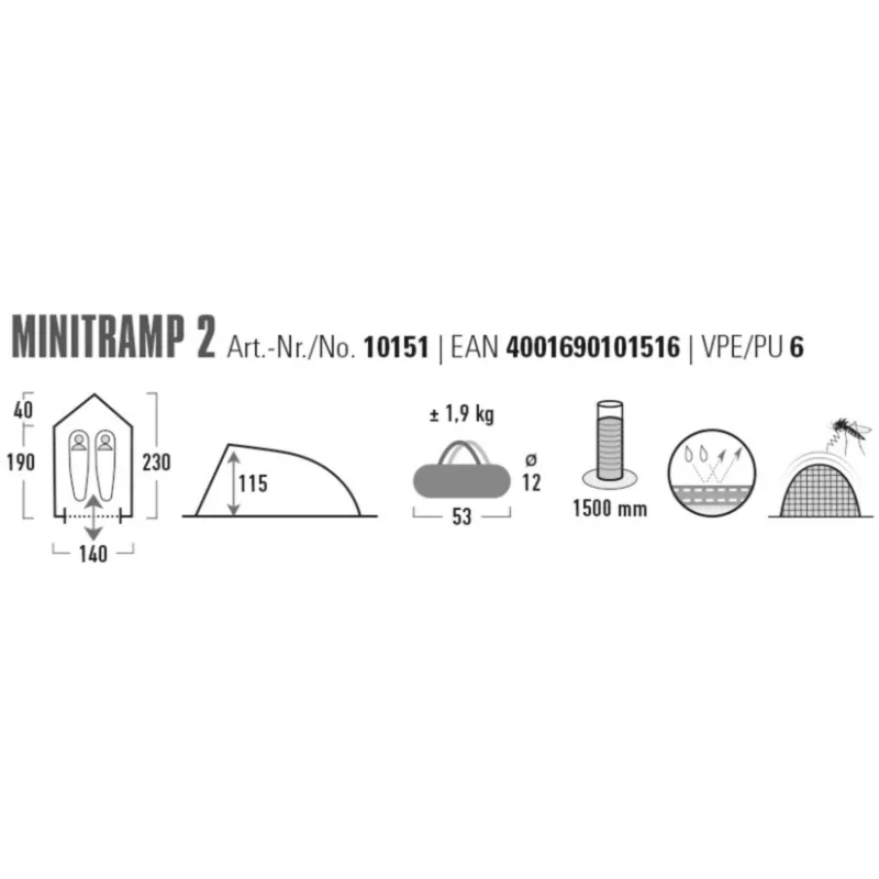 Zelt High Peak Minitramp 2 leicht schwarz/rot — kompaktes 2-Personen-Campingzelt