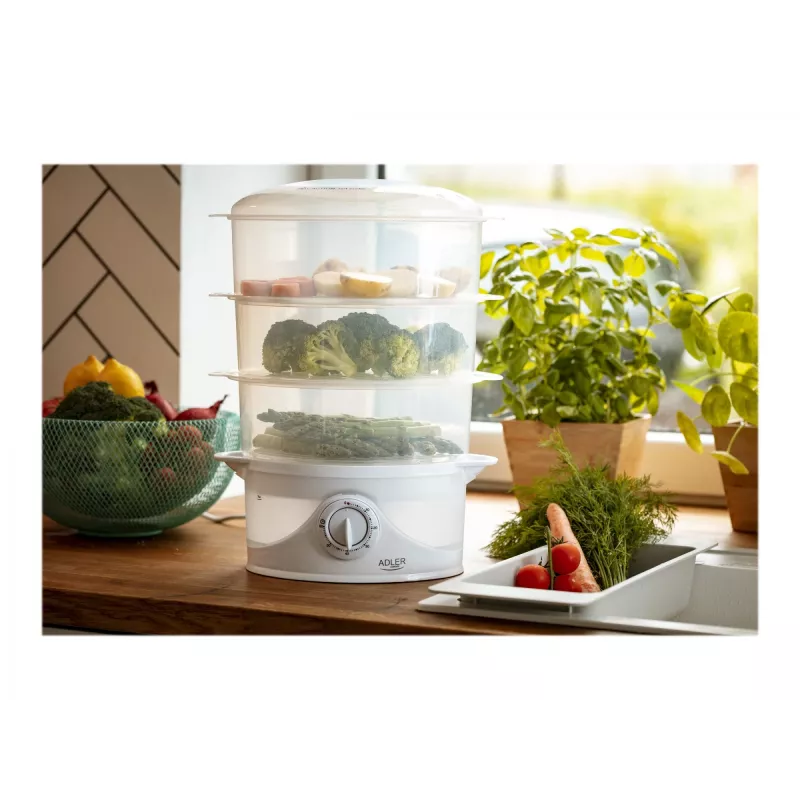Dampfgarer Adler AD 633 3 Körbe freistehend 800 W Weiß