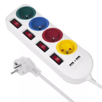 Steckdosenleiste MACLEAN MCE229W — 4 Steckdosen, 2× USB, 1,5 m Kabel, Typ F, 10 A, weiß