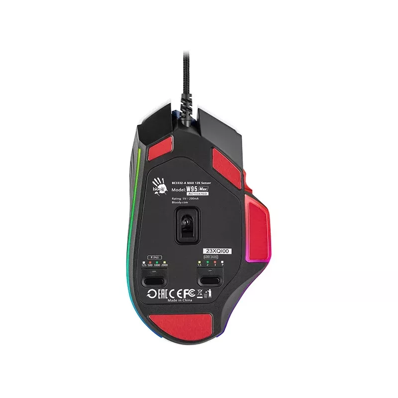 Gaming-Maus A4Tech Bloody W95Max USB – rechtshändig, weiß, 12000 DPI, 1 ms, 250 ips, 125/2000 Hz