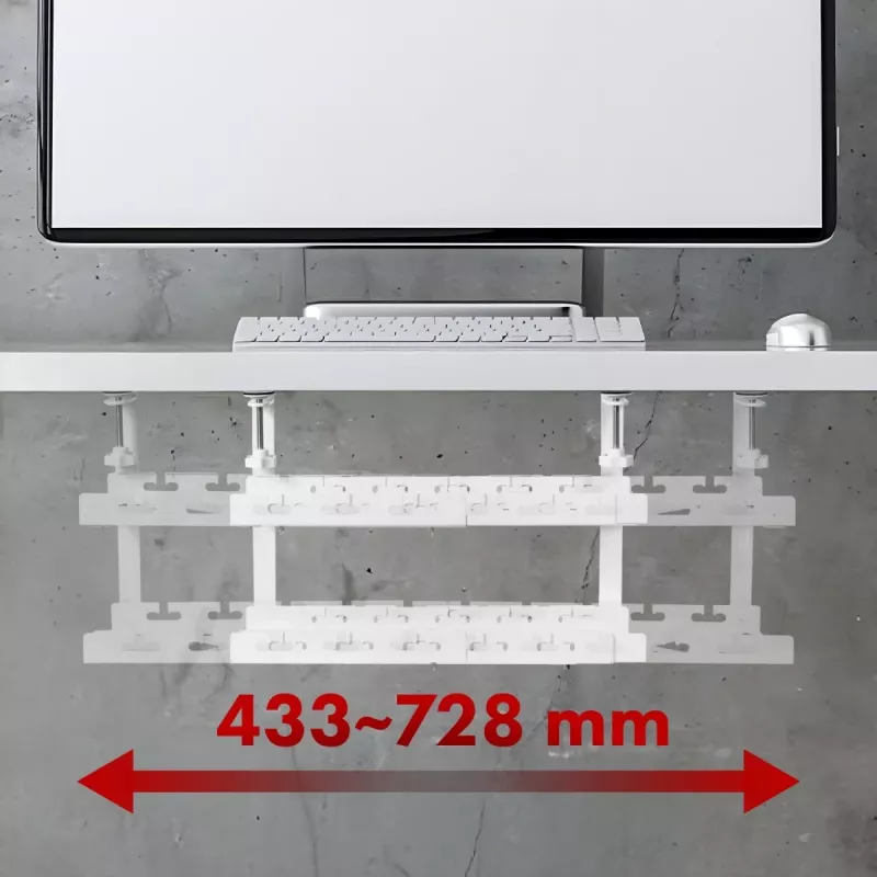 Untertisch-Kabelmanager MACLEAN MC-102W – Stahlhalterung für die Untertischmontage, verstellbare Länge, passend für Tischplatten von 0,5–5 cm, Traglast 5 kg, weiß