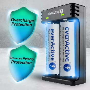 Batterieladegerät everActive LC200 Haushalt USB, 2-Schacht, Li-Ion, unterstützt A/AA/AAA/AAAA/C/D, 5 V Eingang, 4,2 V Ausgang, schwarz