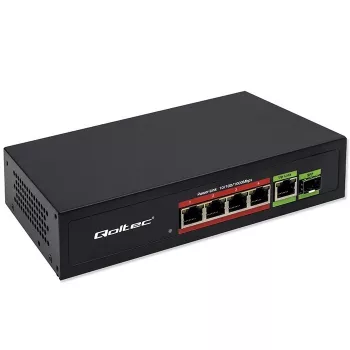 Ethernet PoE Switch QOLTEC 52296 — 4x RJ45 PoE-Ports, 1x RJ45 Uplink