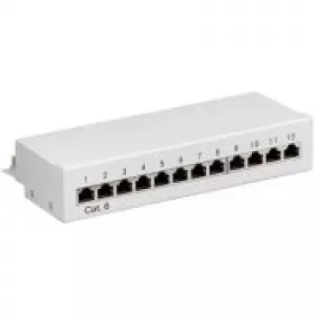 Wentronic Goobay CAT 6 Mini/Desktop Patch Panel, 12 Port, Grau – STP geschirmt, Grau (69306)