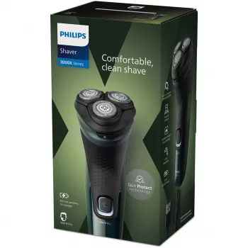 Elektrischer Rotationsrasierer Philips 3000X Series X3002/00 – 3-Kopf Nass- & Trockenrasierer, kabellos, NiMH-Akku, 40 Minuten Laufzeit