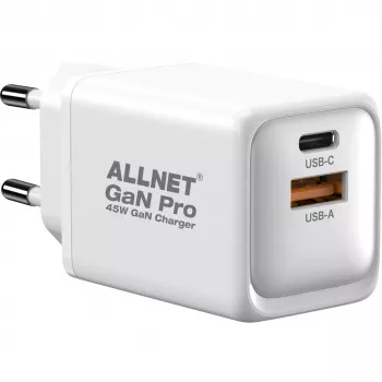 Netzteil ALLNET PSU-GaNPD-USB-1A1C-45W USB-C PD und USB-A QC 45W GaN-Ladegerät