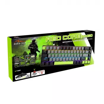 Mechanische Tastatur MEDIA-TECH MT1260 Red Core MX60, 60% Formfaktor, CHERRY MX Red Schalter, RGB-Beleuchtung, USB, grün