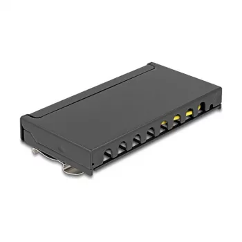 Patchpanel DELOCK Mini Desktop RJ45 8-Port Cat.6A geschirmt schwarz für Tisch, Wand oder Hutschiene