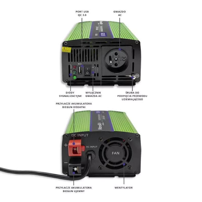 Auto-Wechselrichter Qoltec Monolith 600 W Grün 12 V