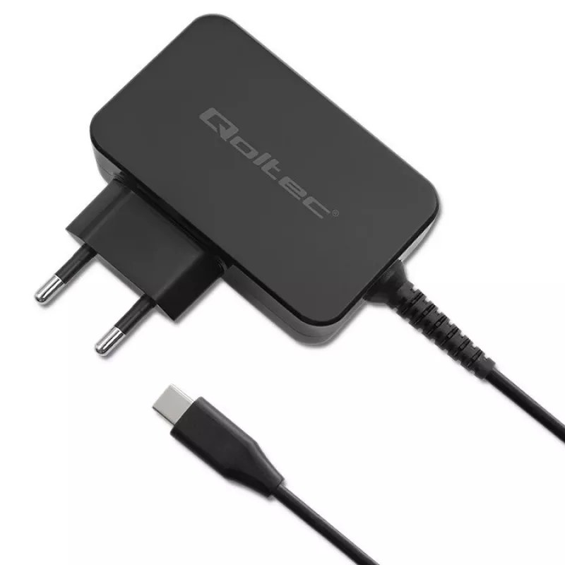 Qoltec 52386 GaN POWER PRO Ladegerät | 1xUSB-C | 65W | 5-20V | 3-3,25A | Schwarz
