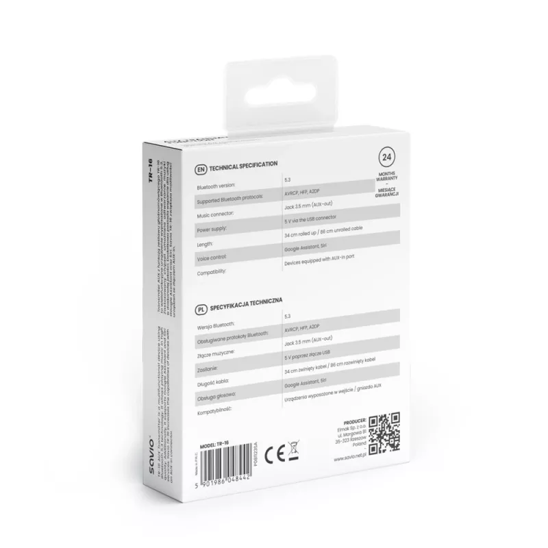 Savio TR-16 Transmitter AUX-Adapter mit Freisprechfunktion, Bluetooth 5.3, Google Assistant/Siri
