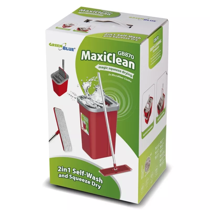GB870 MaxiClean Flachwischer-Set mit 2-in-1-Reinigungseimer 5,7L Wischset Bodenwischer Reinigungssystem Reiniger 360° drehbarer Wischkopf