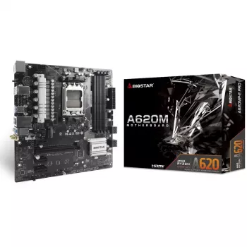 Motherboard BIOSTAR A620MP-E PRO — AMD A620 microATX, Sockel AM5, DDR5, 4 DIMM, max. 128 GB, 2,5Gb LAN