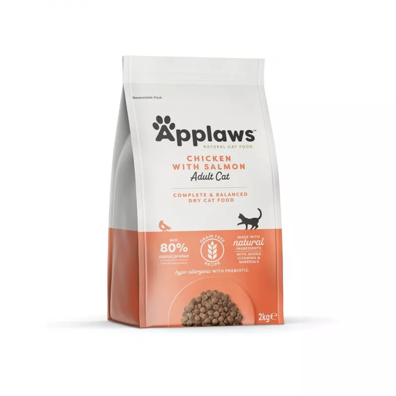 Trockenfutter für Katzen Applaws Adult Huhn & Lachs 2 kg — getreidefrei, 36,5 % Protein, 16 % Fett