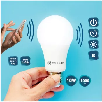 Tellur WiFi Smart Glühbirne E27, 10W Weiß/Warm, Dimmer