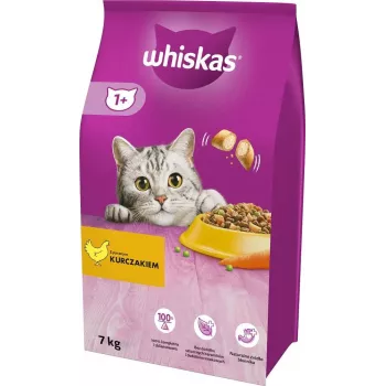 Trockenfutter für Katzen Whiskas Adult mit Huhn 7 kg – Erwachsenenkroketten, 30,8 % Protein, 12 % Fett