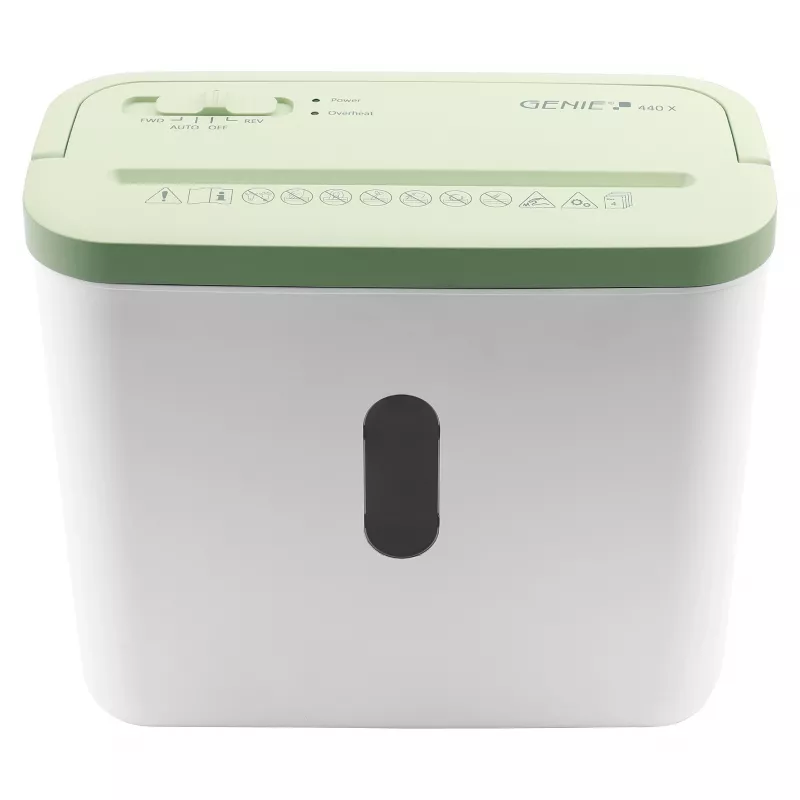 Aktenvernichter Genie 440 X GR — Kreuzschnitt 4 x 38 mm, 8 L Auffangkorb, 300 W, Grün/Weiß