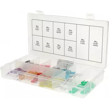 Mini-Flachsicherungen ks tools 970.0740, Bereich 2–30 A, Packung mit 100 Stück