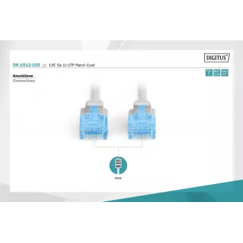 Digitus DK-1512-150 RJ45 Netzwerkkabel CAT 5e U/UTP Grau 15m