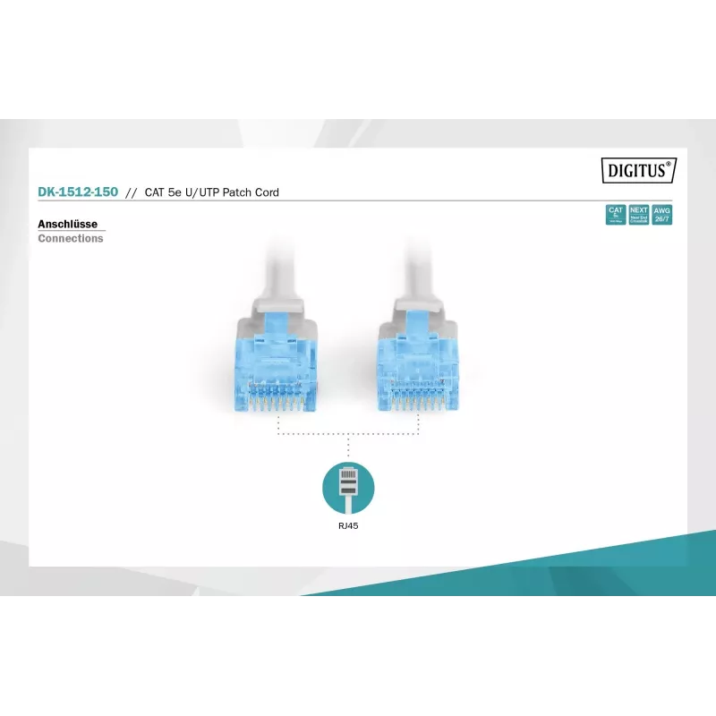 Digitus DK-1512-150 RJ45 Netzwerkkabel CAT 5e U/UTP Grau 15m