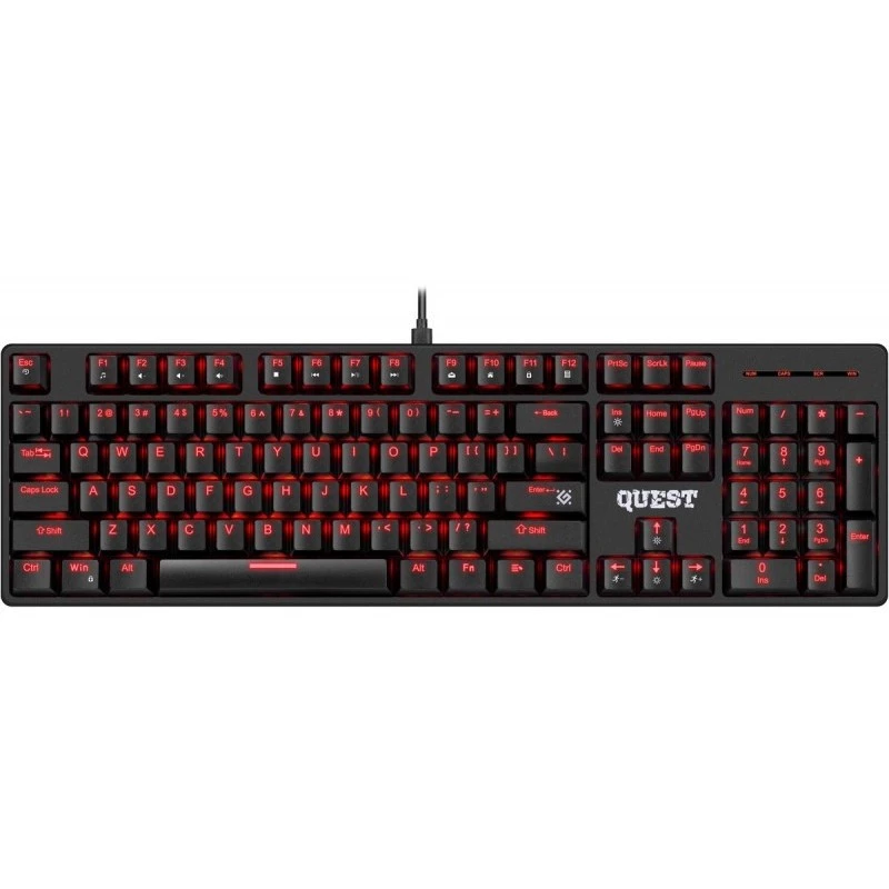 Mechanische Tastatur DEFENDER QUEST GK-596 — RGB-Hintergrundbeleuchtung, Anti-Ghosting, kabelgebunden, kompaktes Layout