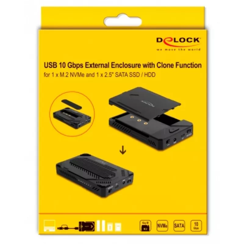 HDD/SSD-Gehäuse DeLOCK 42020 Schwarz 2,5 Zoll USB Typ-C 10 Gbit/s