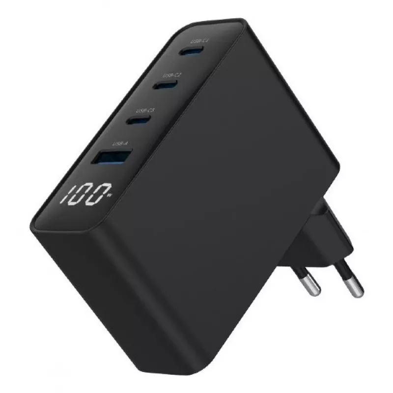 Gembird TA-UC-PDQC100LCD-01-BK Ladegerät für Mobilgeräte, Laptop, Smartphone, Schwarz, AC-Schnellladung, Innenbereich