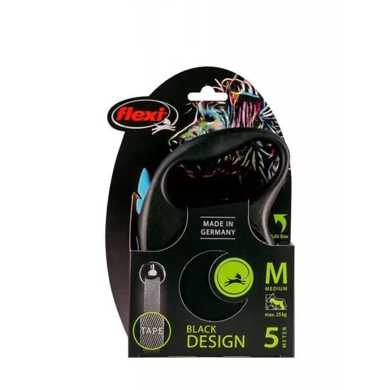 Rollleine Flexi flexi Schwarz Design M — 5 m Länge, Bandausführung, max. Belastung 25 kg, ergonomischer Griff